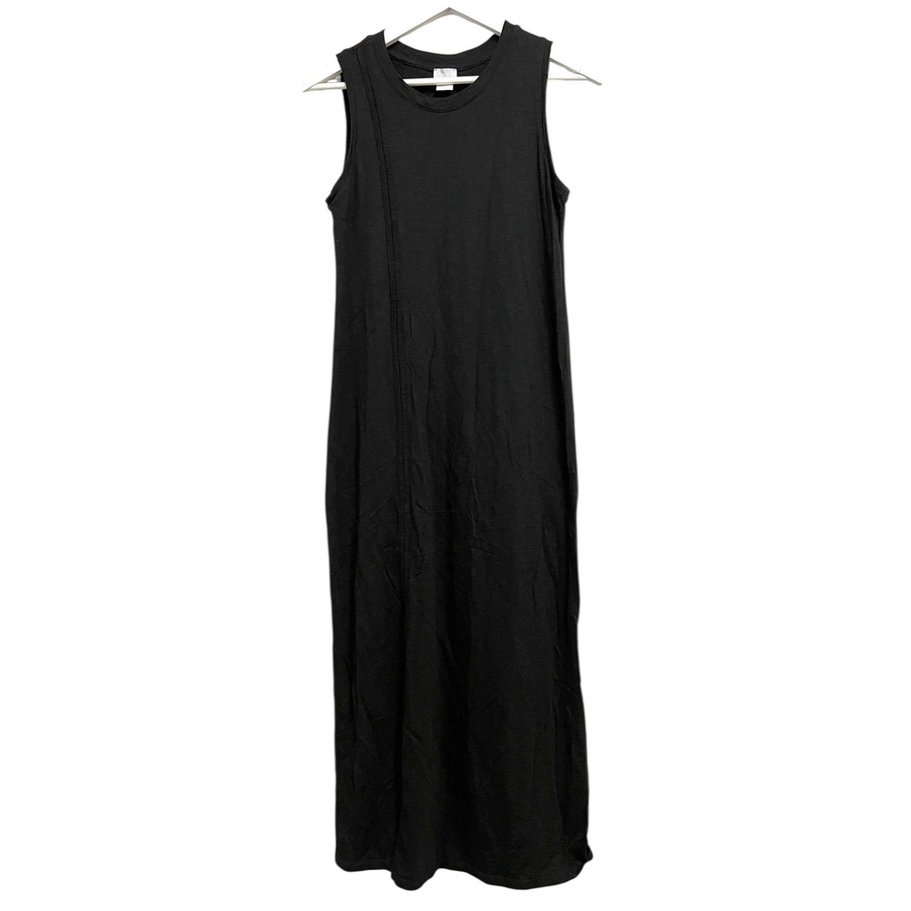 Chico's Dress Womens 4/6 Black Jersey Tank Maxi Cotton Modal Side Slit Casual